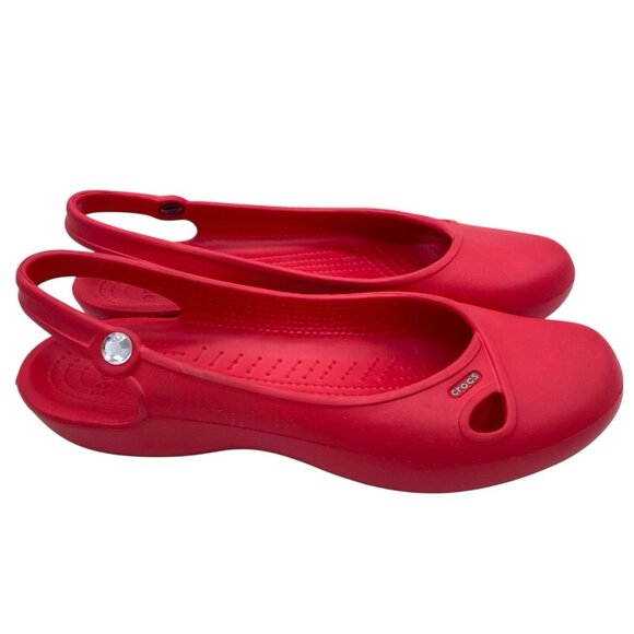 CROCS Olivia Ballet Flats Women's 12 Red Slingback Jeweled Crystal Rhinestone - Picture 1 of 11